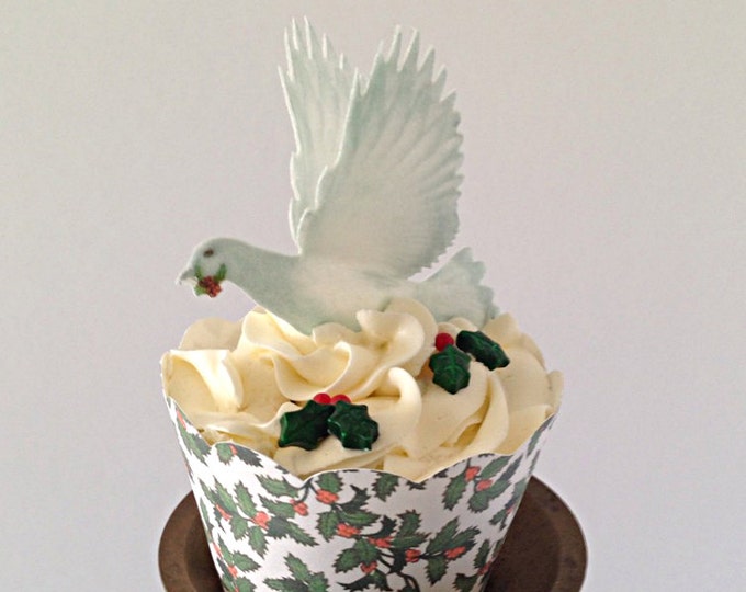 3-D Triple-Sided Edible Wafer Paper Christmas Doves for Cakes, Cupcakes or Cookies - Set of 4