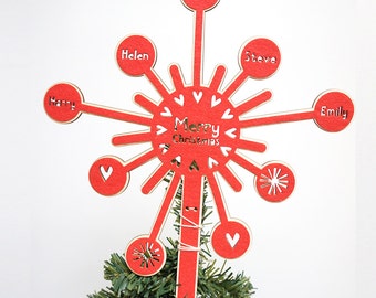 Personalised Starburst Christmas Tree Topper, Christmas Decoration, Personalised holiday decoration, laser cut tree topper