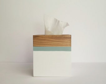 Tissue box cover, Tissue box, Kleenex box, Wooden Tissue box, Coastal tissue box, White and blue decor,Tissue box cover, Stain box