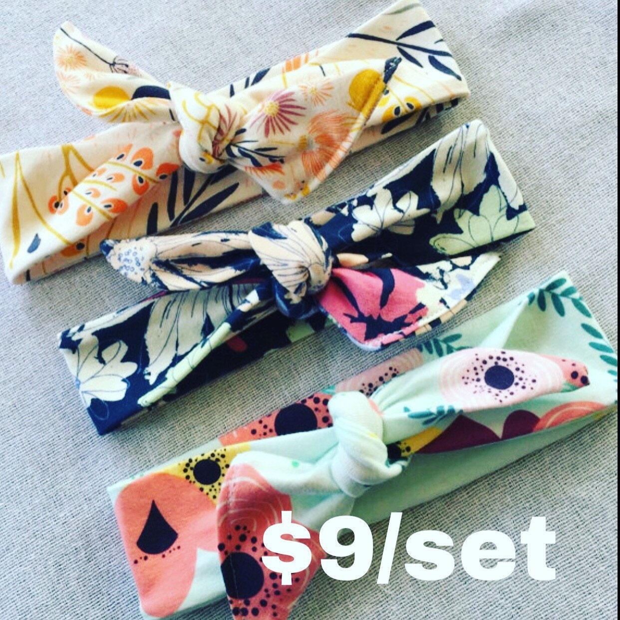 Set of 3 top knot headbands // Soft and cute one size fits all
