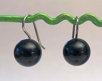 Black agate and Silver earrings Sterling