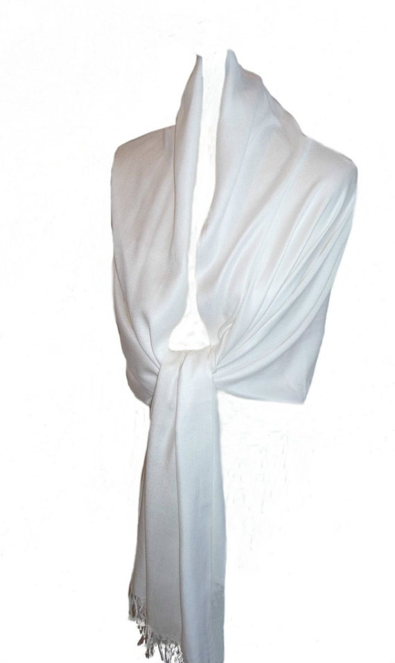 Quality White Pashmina Wrap Shawl Large Long Scarf Handmade