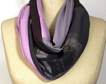 Infinity scarf, California Boho scarf, lilac n gray scarf, handmade t shirt scarf, OOAK, SoCal scarf, Eagle Under 30, Her, Him, One Wrap