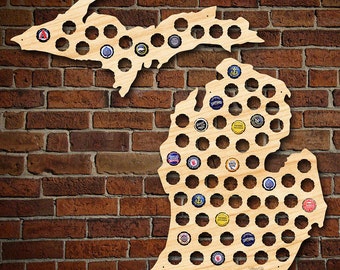 Michigan Beer Cap Map + Upper Peninsula - Engravable! - MI Beer Cap Holder, Craft Beer Gifts for Men, Dad, Christmas - Wolverines Gift Idea