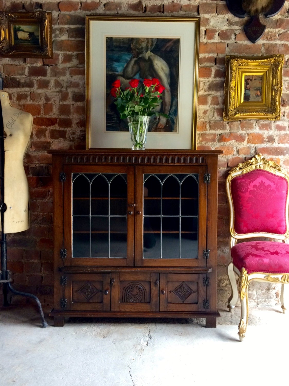 Stunning Bookcase Oak Old Charm Display Two Door