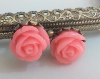 1x bronze metal purse frame with sewing holes 8,5 cm 3.35 inches, supplies, pink flower decoration, coin purse frame, flower purse clasp