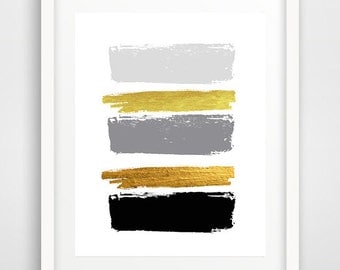 Black brush strokes, abstract art, cool posters, modern minimalist painting, black and gold strokes, modern wall art, scandinavian art