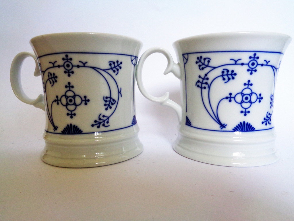 Vintage Coffee Mugs Germany Blue White Cups Set of Two