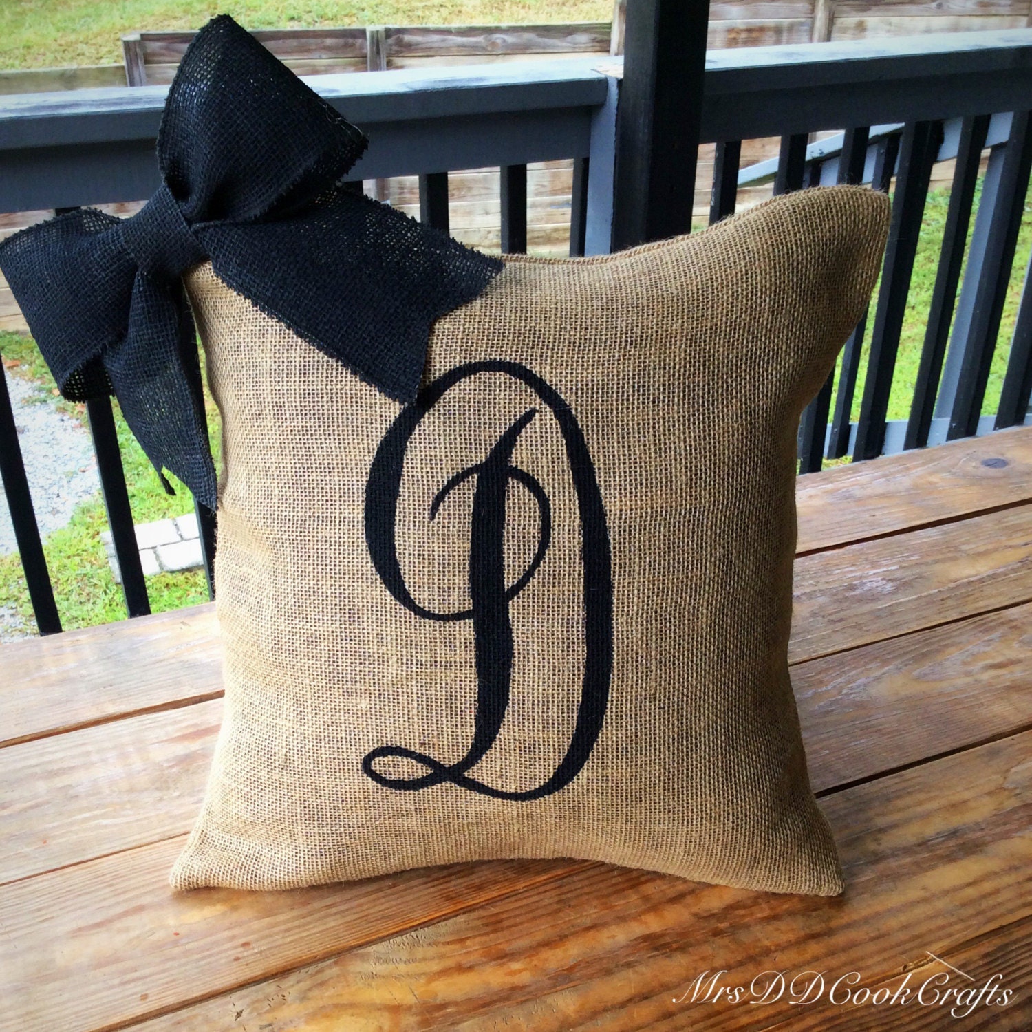 Burlap Pillow Burlap Bow Custom Burlap Pillow Monogram