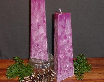 Pair of tapered triangle shaped pillar candles