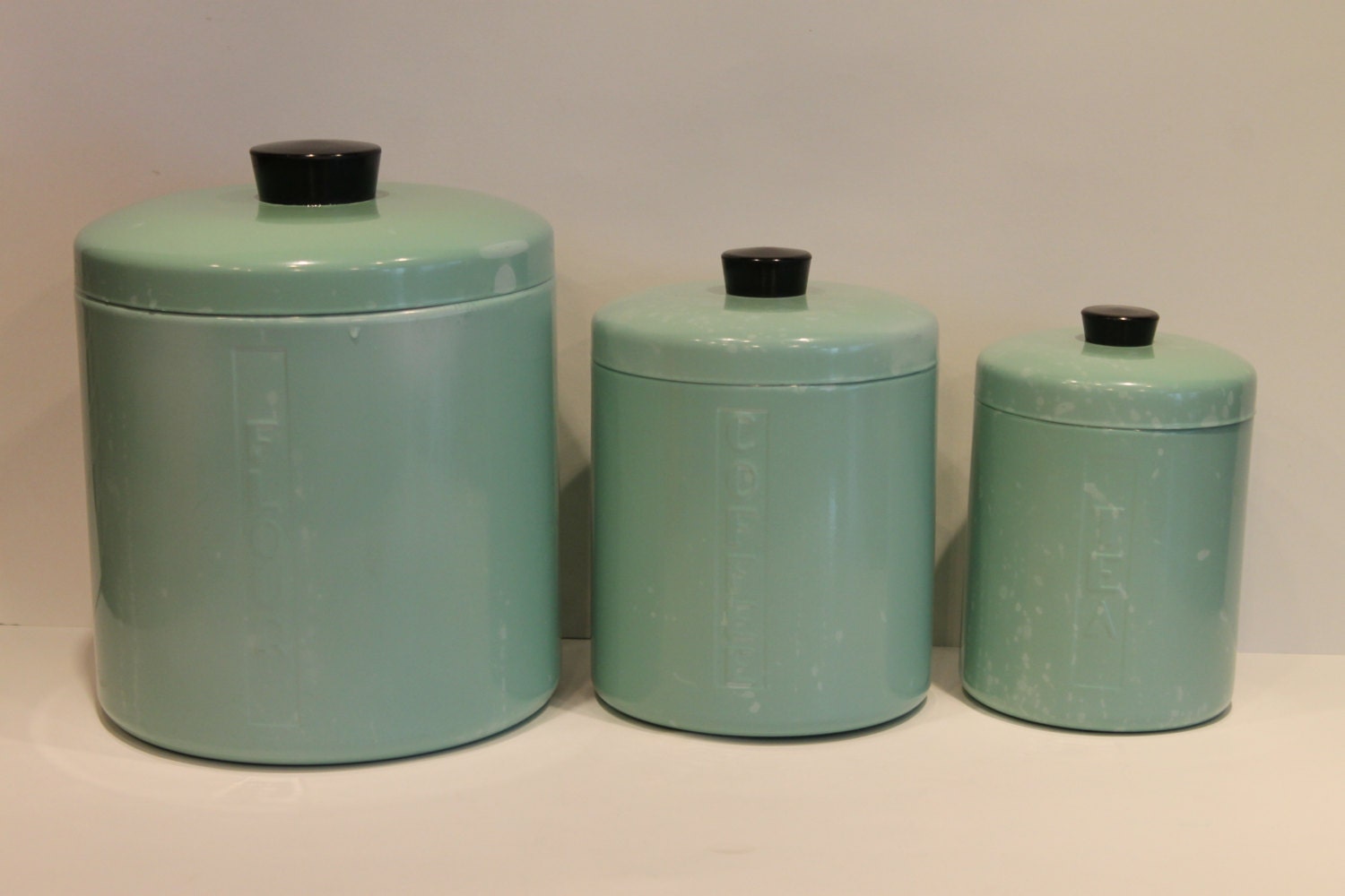 On Hold For Kate Jadeite Jadite Colored Enamel Metal Canister