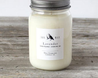 LAVENDER - Soy Candle - 16 oz. Mason Jar Candle - Scented Candle - Old Sterling Candle Co.
