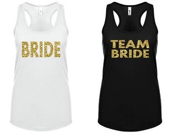 Team Bride Tank Top Set - Glitter Bridal Party Shirts - Bachelorette Party Tank Tops - Black and White Racerback Bachelorette Shirts