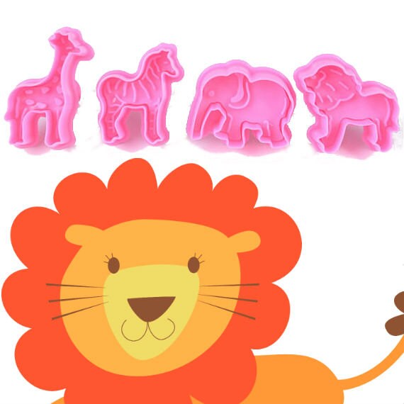 Set of 4 Jungle Animals Cookie Cutters Plunger Biscuit Mold