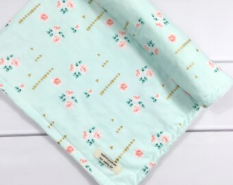 Personalized Baby Girl Blanket - Mint baby blanket - New baby gift - Floral Baby Blanket - Mint and gold baby blanket- Floral nursery decor
