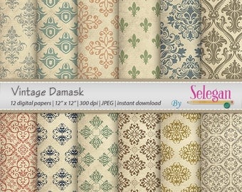 vintage patterns " Vintage Damask " digital scrapbooking papers patterns vintage retro damask background download