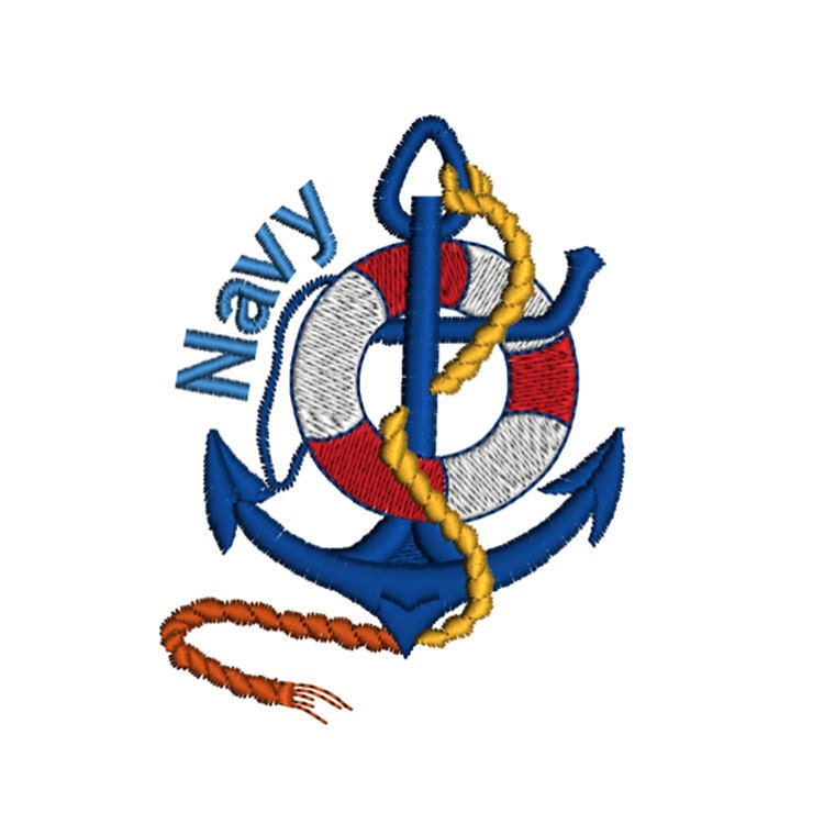 NAVY NAUTICAL ANCHOR Machine Embroidery Design by TracenLines