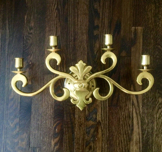Hollywood regency large wall sconce candleholder gold metal