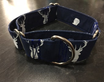 Blue With White Deer Heads Fabric Martingale