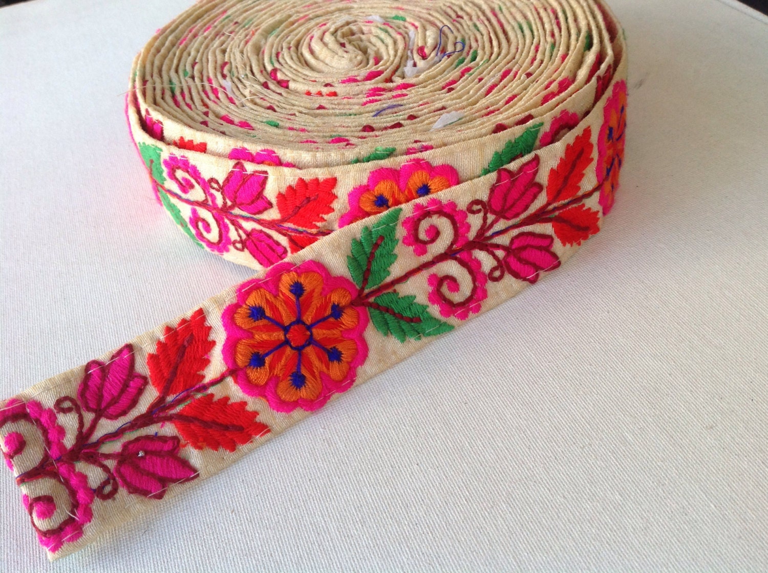 Floral Embroidered Trim Indian Trims Pillow Dress Trim Sold by