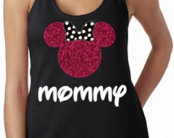 Glitter Disney Tank Tops I Disney Shirts for Women I Minnie Ears Shirt I Disney Family Shirts I Disney Princess I Minnie Mouse Bow