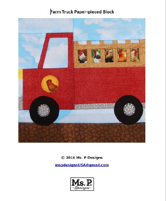 farm truck vehicle foundation paper pieced PDF quilt block