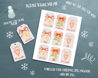 Printable Christmas Gift Tags, Christmas Printable Tags, Holiday Gift Tags, Favor tags, holiday printabe, diy tags, Peace, Joy to the world