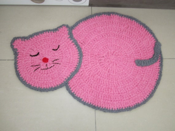 CAT rug girl rug yarn cat rug animal shape rug pink cat