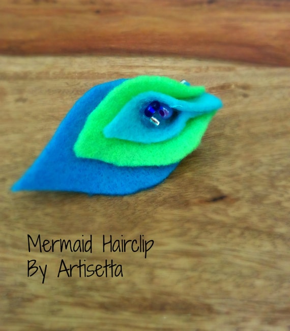 Mermaid Hair Clip Felt Hair Clip Hairclip Blue / by Artisetta