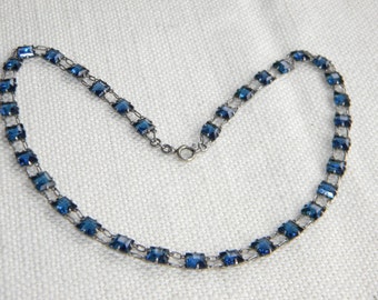 NOVOPLATIN signed Art Deco necklace CRYSTAL open back beads dark blue - inA1534