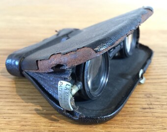 French Opera Glasses. Antique folding mini pocket binoculars by La Mignonne. Steampunk accessory.