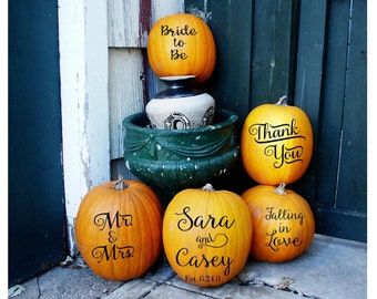 Pumpkin Decals- Monogram Pumpkin Decals- Fall Wedding Decor- Pumpkin Stickers- Falling in Love Decal + Fall Bridal Shower Decor