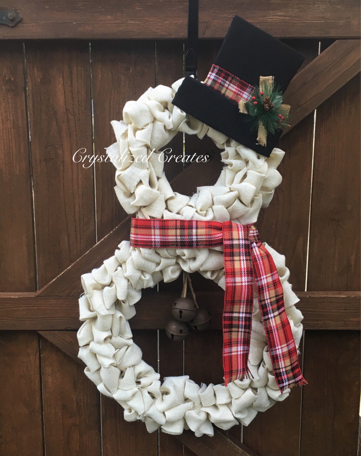 White Burlap Snowman Wreath Christmas Wreath Holiday Wreath