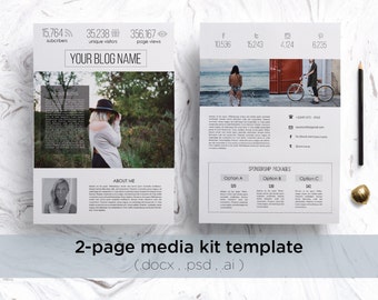 Professional media kit / Modern blog press kit / 2-page media kit template ( clean design )