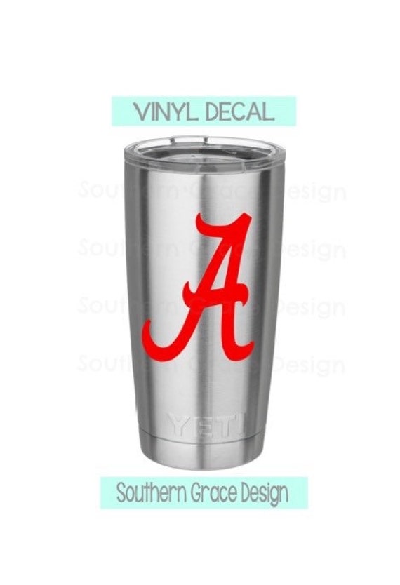 Items similar to Alabama A Yeti Decal, Monogram Yeti Decal, Bama Car