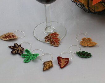 Fall Leaves Wine Charms, Leaf Wine Markers, Fall Wine Charms, Thanksgiving Wine Charms, Cute Wine Charms, 8 Charms