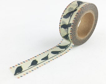Vintage Background Bird on a Wire Washi Tape // 15mm // Paper Tape // BBBsupplies {CR-W-P384}