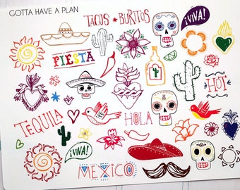 Planner Stickers Hand Drawn Fiesta/Cinco De Mayo/Day of the Dead Holiday Collection for Erin Condren, Happy Planner, Filofax, Scrapbooking