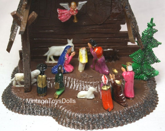 Vintage Plastic Nativity Set & Original Box By VintageToysDolls