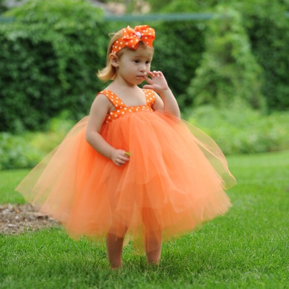 Orange Tulle Flower Girl Dress Wedding by FairytaleTutusDesign