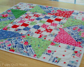 Quilted Table Topper, Candle Mat, Centerpiece, Table Mat, Spring Table Topper, Summer Table Topper, Floral, Colorful, Spring Decor
