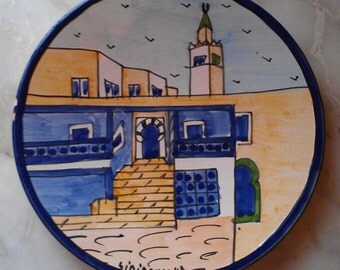 ceramic dish plate plateful seat handmade colored hands, natural clay, ceramique, handicraved, blue yellow white kichen deco , assiette