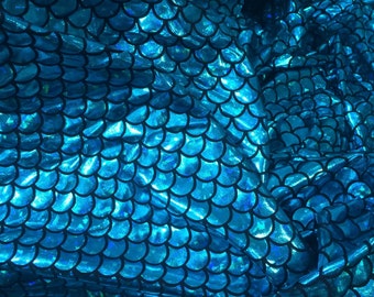 SALE by the yard Mermaid fabric spandex 58" wide Ariel mermaids blue metalic fabric stretchy knit Yardage bling Fabric soft fab