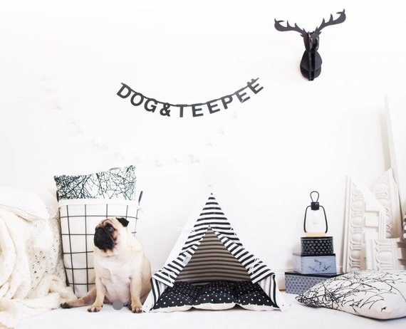 Tent for dog black and white stripes Standard by DogAndTeepee