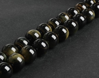 B248 Natural Yellow Blue Tiger Eye Beads, Genuine 6 8 10 12 14 16mm Loose Tiger Eye Gemstone Spacer Beads in Bulk Wholesale