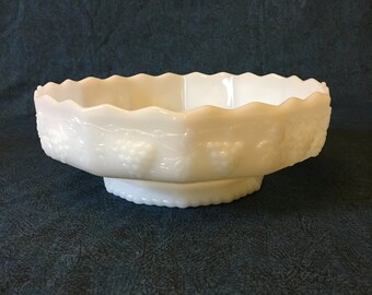 Vintage Anchor Hocking Fire King Milk Glass Grape Pattern Fruit Bowl, Wedding Bowl