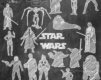 Star Wars/ printable star wars silhouette /Star wars chalkboard / chalkboard art / vector / PNG / High Quality / scribbles / line art
