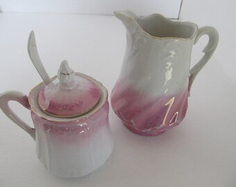 VINTAGE Pink Lustreware Mustard jar and Gravy or Sugar and Cream