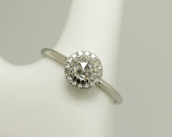 Rose cut diamond halo ring /rose cut diamond ring / rose cut ring / diamond Ladies Halo ring / platinum engagement ring / diamond engagement