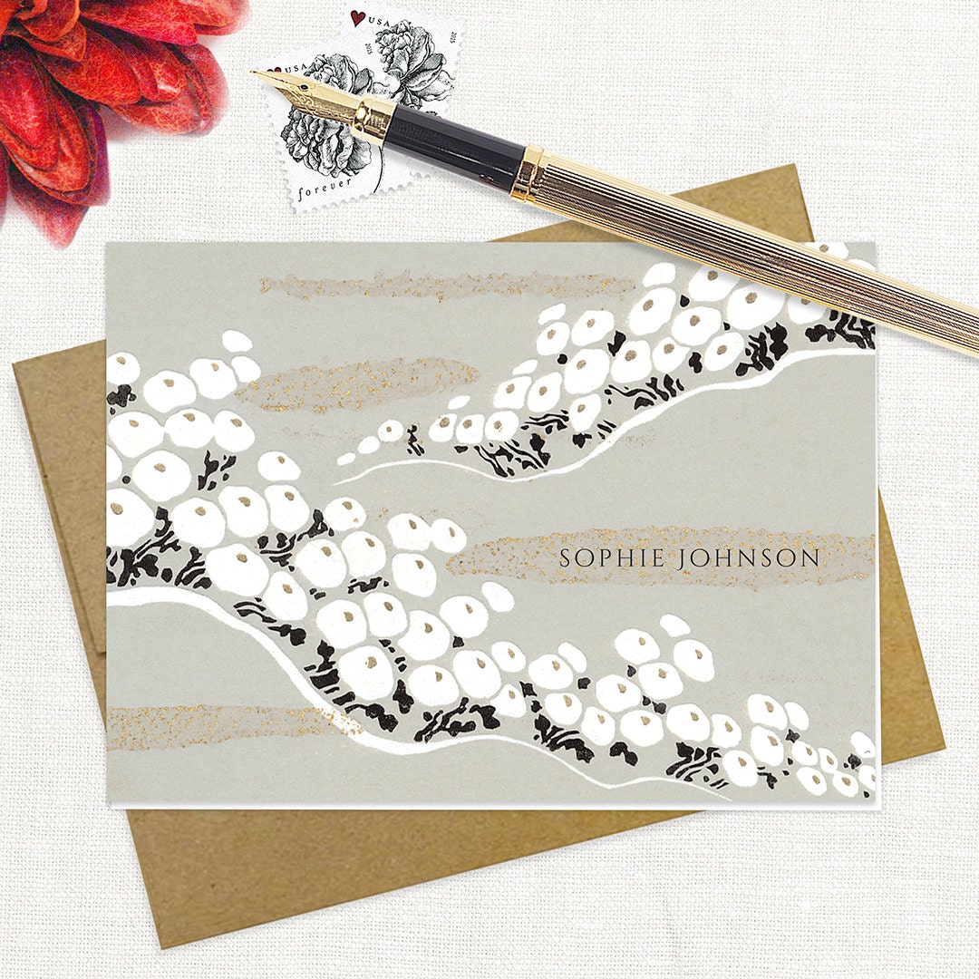 personalized stationery set - SOPHIE DESIGNER FLOWER - set of 8 folded note cards - stationary - floral - botanical